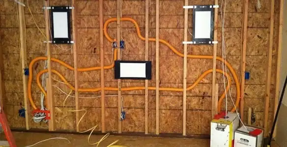 new construction wiring project displaying complete electrical system layout installed by professionals in Des Moines, IA